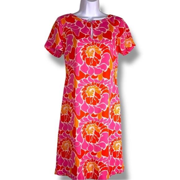Size 6 Banana Republic Short Sleeve Colorful Dress Pink Orange Red Abstract - Picture 1 of 16